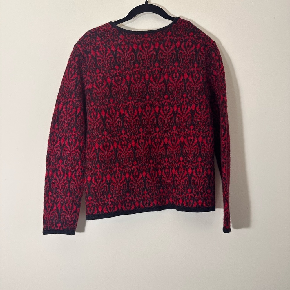 Vintage 100% wool Karen Scott cardigan button down sweater red black size M - Picture 9 of 11